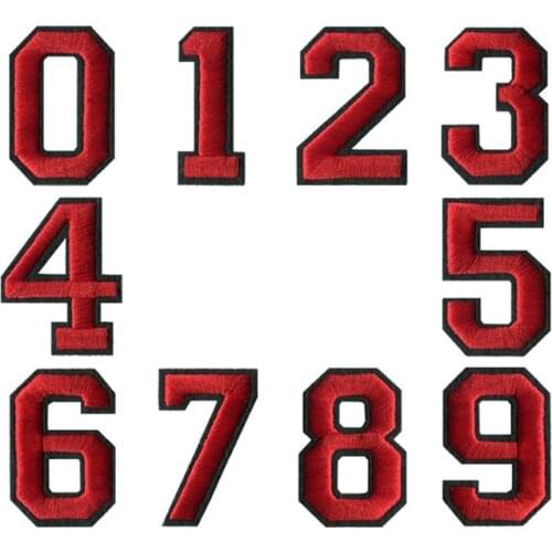 1PC 0-9 Black and Red Arabic numerals Mixed Embroidered Sew on badge Iron On embroidery Patches For Jacket Clothing Bag Pant