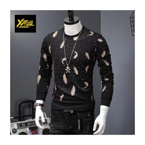 100%real luxury mens black/white with feather embroidery T shirt club/stage performance/studio/Asia size/this is only Tshirt