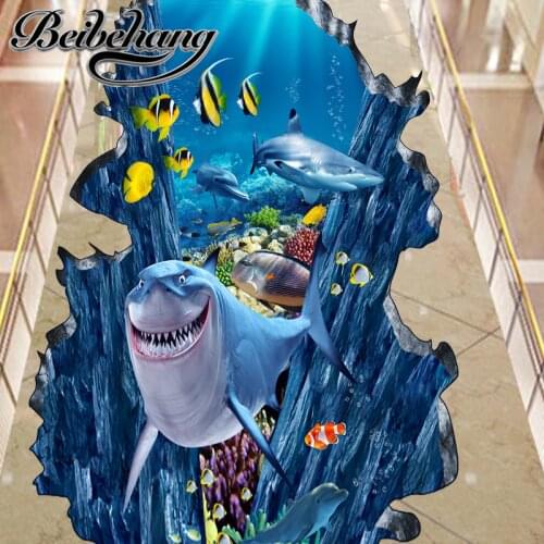 Beibehang Custom Flooring 3D Stereoscopic Sea Turtle Dolphin Bathroom Floor PVC Self Adhesive Wall Mural 3d papel de parede