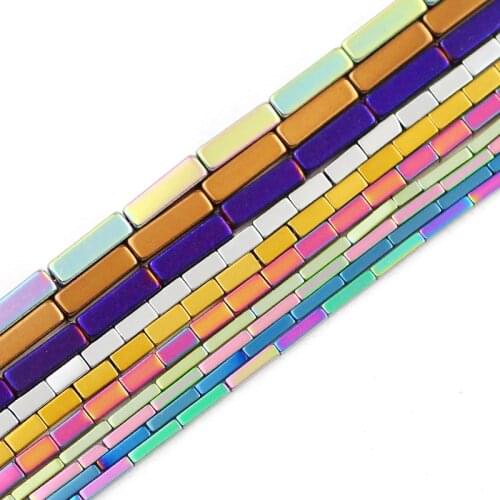 4/6/9MM Rectangle Cuboid Square Hematite Blue,Gold,Green,Purple Natural Stone Spacer Loose Beads For Jewelry Making Diy Bracelet