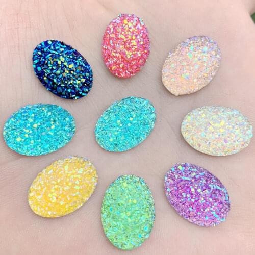 80pcs 13*18mm Mineral surface AB Resin Flatback Rhinestones Oval Crystal Stones Non Hotfix Diamond Strass for DIY Crafts HE02