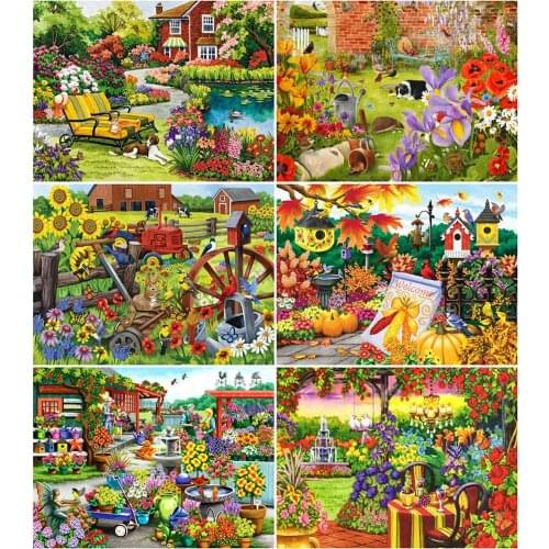 AZQSD Diamond Painting Garden Mosaic Full Square Drill Decor For Home Diamond Embroidery Sale Landscape Needlework Gift