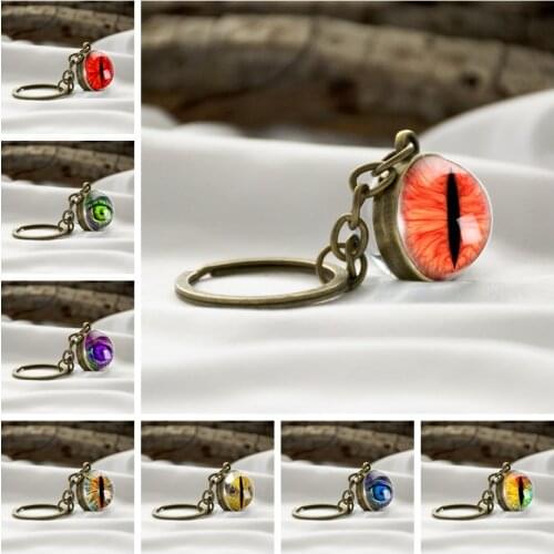 Dragon Eye Picture Double Side Glass Keychain Car Keyring Fashion Evil Eye Accessories Antique Bronze Jewelry Men Women