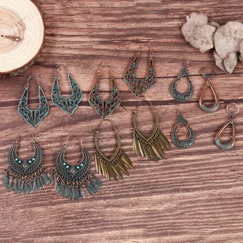 Bronze metal Hanging Earrings Chandelier Hollow Ethnic dangle Earrings vintage women drop Earrings party gifts Jewelry Wholesale