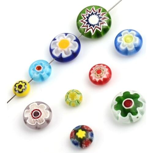 Flat Round Mix Flower Pattern Lampwork Beads 6 8 10 12 mmHandmade Spacer Glass Material For Jewelry Diy Beads Wholesale