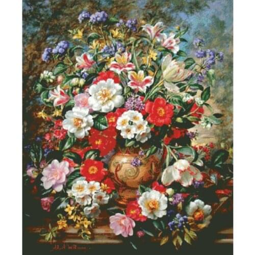 Colorful blooms cross stitch package big bloom 18ct 14ct 11ct cloth cotton thread embroidery DIY handmade needlework