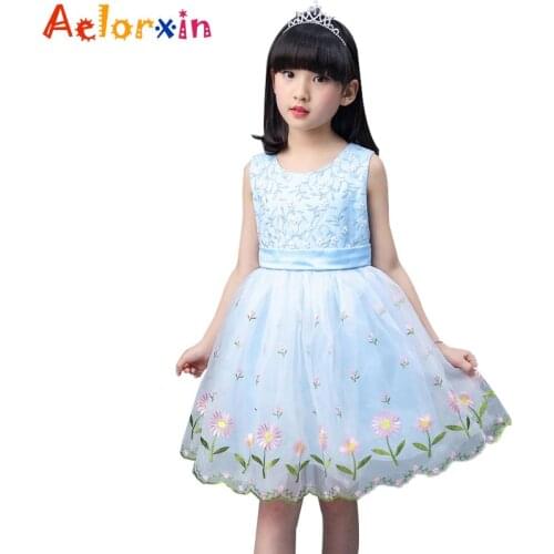 Kids Lace Dresses For Girls Summer Embridery Flowers Dresses Vestdios Infant Children Formal Clothes 4 8 10 12 Years Girls Dress