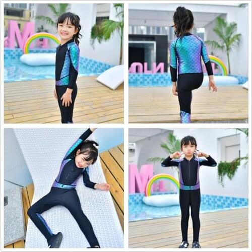 New Fashion mermaid kids surf diving snorkeling suit girls long sleeve full body One piece wetsuit UV protection swimwear zip