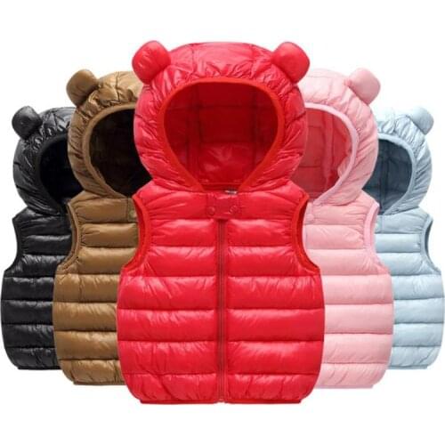 Kid Vest Girls Sleeveless Hooded Jacket Winter Autumn Casual Waistcoats For Baby Boy Solid Color Outerwear Infant Lovely Clothes