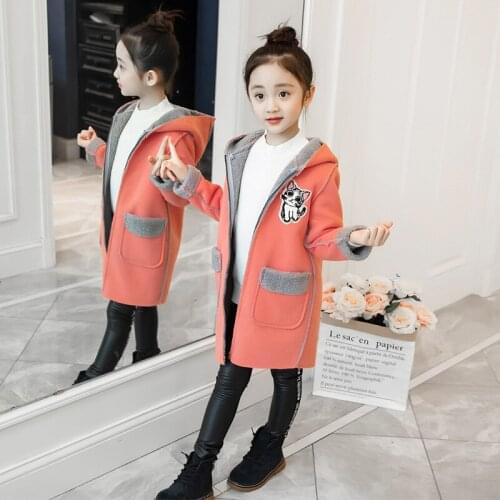 Woolen Girls Babys Kids Coat Jacket 2021 Cartoon Warm Thicken Winter Autumn Cotton Pocket Buttons Outerwear Childrens Cloth