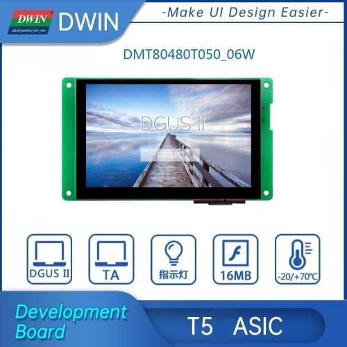 DWIN TFT LCD 5.0 Inch Industrial Grade Anti-UV UART LCM, T5 ASIC DGUSII Developing System, DMT80480T050