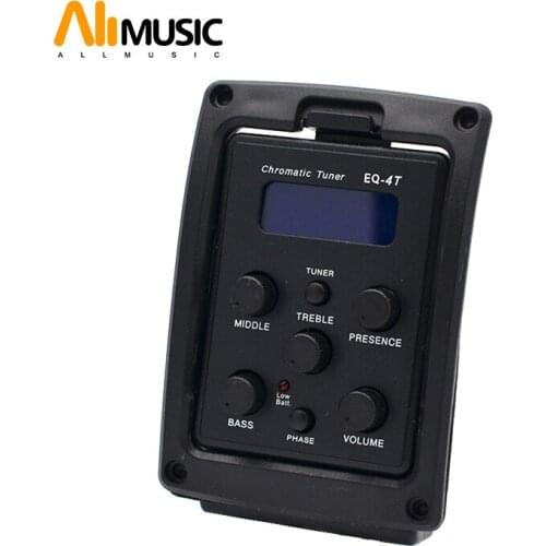 EQ-4T Professional 4 Band Acoustic Guitar Preamp Amplifier with 6.5MM Output Pick-up & LCD Tuner