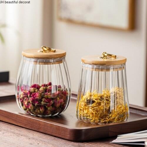 Japanese-style Household Sealed Glass Tea Cans Nordic Snack Storage Storage Boxes Flower Tea Sugar Cans Kitchen Storage Tools