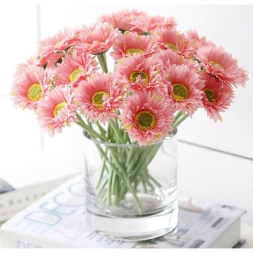 Artificial Flower Silk Daisy Faux Mums Flower Chrysanth Gerbera for Wedding Bridal Bridesmaid Home Decor Office