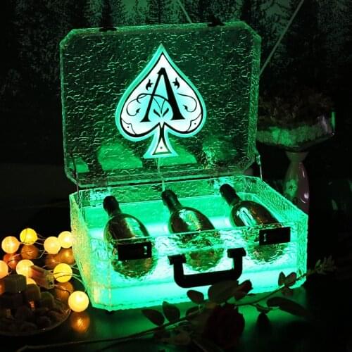 Ice Rock 3 bottles Rechargeable LED Ace of Spade Glorifier Box Champagne Bottle Carrier Case for Night Club Party Lounge Bar