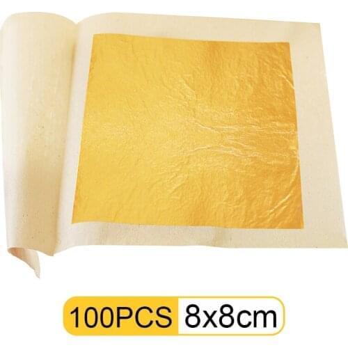 Edible Gold Leaf Real Gold Foil for Edible Cake Decoration Serum Arts Craft Paper Gilding 100pcs 8x8cm 24K Gold Leaf Sheets
