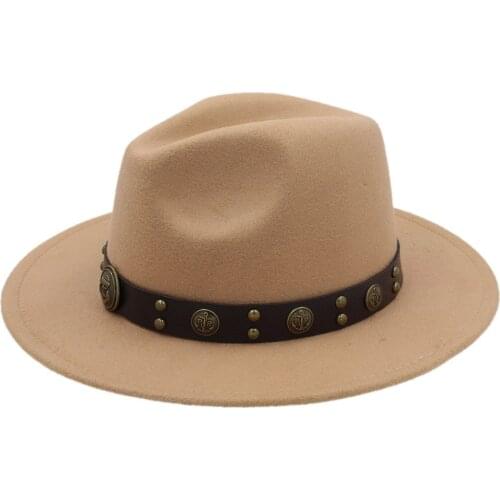 Fashion Men Wool Black Felt Fedora Hat with Wide Brim Fascinator Jazz Church Godfather Steampunk Belt Jazz Cap Size 56-58cm