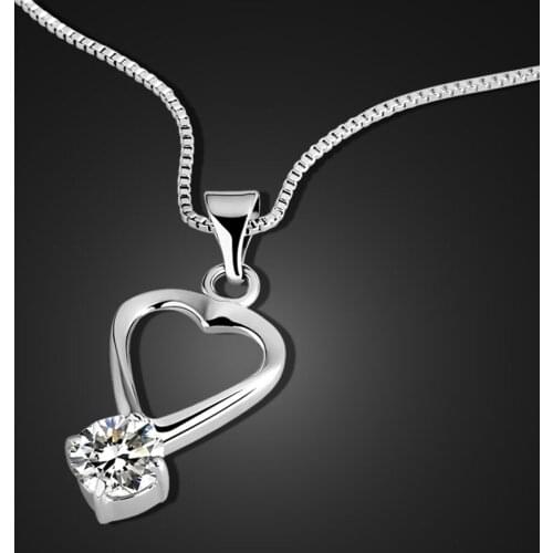 Fashion 100% 925 Sterling Silver Purplish Red Transparent Zircon Heart Pendant Necklace Women Choker Fine Jewelry Gifts