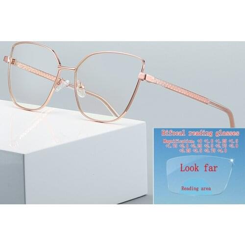 Fashion Metal Ladies Cat Eye Bifocal Reading Glasses, Photochromic Gray Sunglasses, Magnification for Women/Men UV400 NX