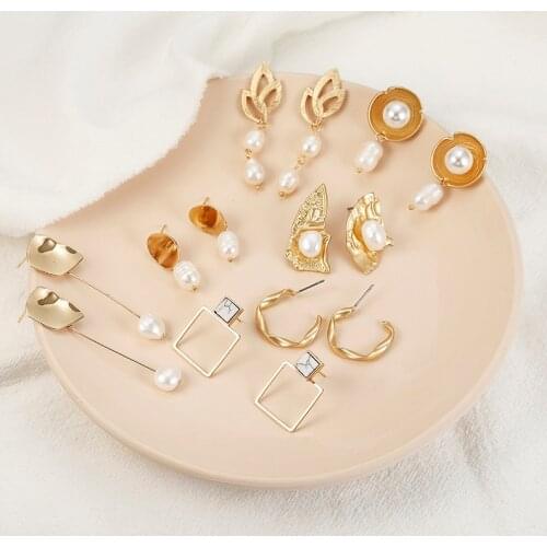 New Pearl Dangle Earrings For Women 2019 Fashion Geometric Leaves Triangle Drop Earring Female Brincos Jewelry