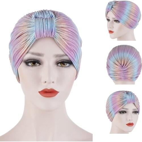 New Pleated Bow Auto Gele Indian Toe Cap Muslim Solid Color Turban Arab Head Wraps Women Hair Accessory Toe Cap African Hijab