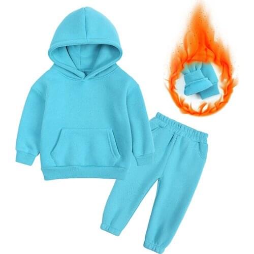 LZH 2021 Autumn Winter Kids Boys Clothes Fleece Sweatshirt Suit Toddler Girls Clothing Hooded Sportswear Teens Children Clothing