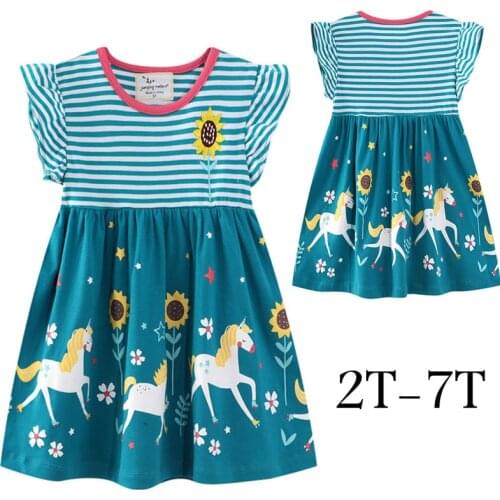 CDJLFH New Summer Kid Girls Dress Floral Sweet Children Party Suits Unicorn Girl Princess Dress Costume Children Clothing Cute