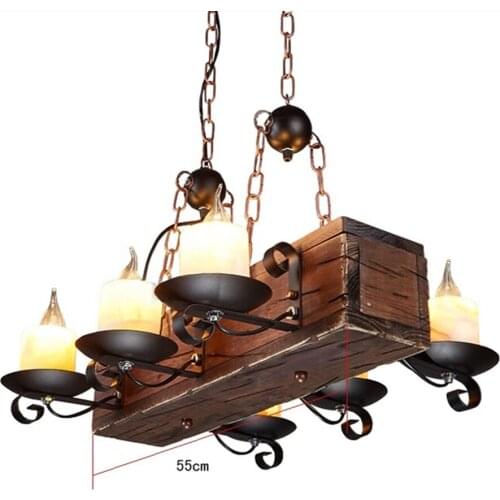 Hanging retro Chandelier Rustic Candlestick Pendant wood Antique lights Creative Led Vintage boat Wooden home lamp lighting