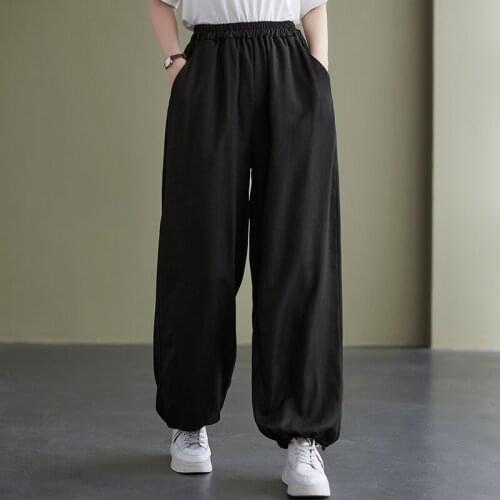 Straight Long Pants 2021 New Arrival High Waist Office Lady Summer Pants Cotton Pure Color All-match Women Casual Pants Trousers