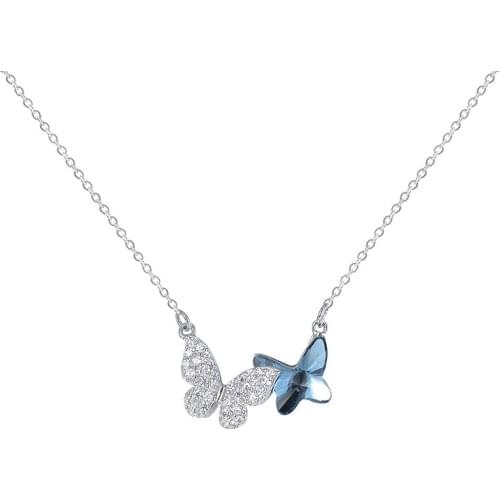 S925 Sterling Silver Butterfly Necklace Simple Fashion Pendant Crystal Pendant Luxury Jewelry Designers