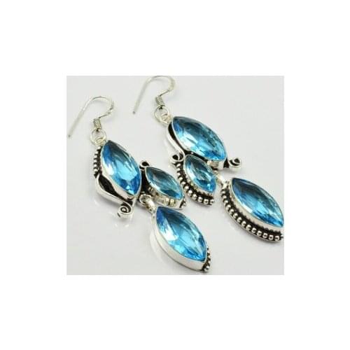 Blue Topas , Silver Overlay on Copper Earrings, , 65mm , E2283