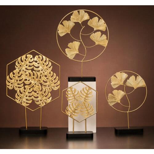 Nordic Home Decoration Golden Ornaments Living Room Furnishings Wrought Iron Leaf Desktop Sculpture Wedding Decoration