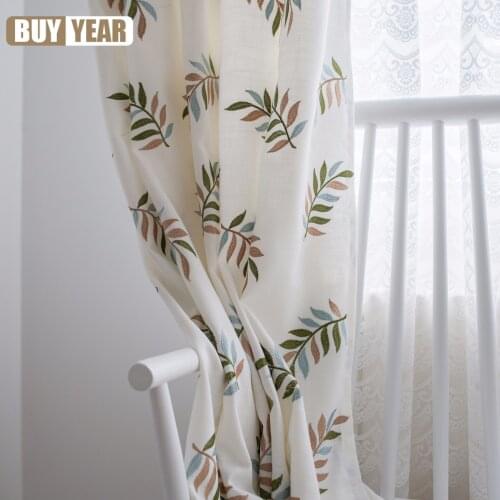 Modern Simple Imitation Cotton Bamboo Cloth Embroidered Window Screen Curtains for Living Dining Room Bedroom