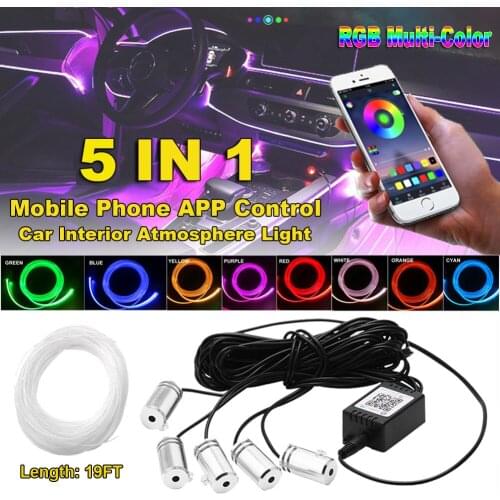 RGB LED Strips Ambient Light APP Bluetooth Control for Car Interior Atmosphere Light Lamp 8 colors DIY Music 6M Fiber Optic Band