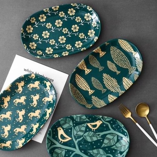 Nordic personality tableware ceramic plate steamed fish plate oval home creative large Dan-shaped plate restaurant plate dish