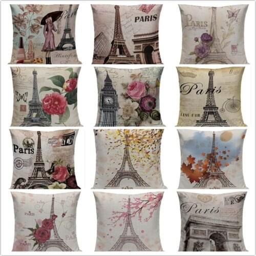 Vintage London Paris Cushion Cover Flower Throw Pillow Cover for Sofa Home Textile Car Pillowcases Londen Throw Pillows