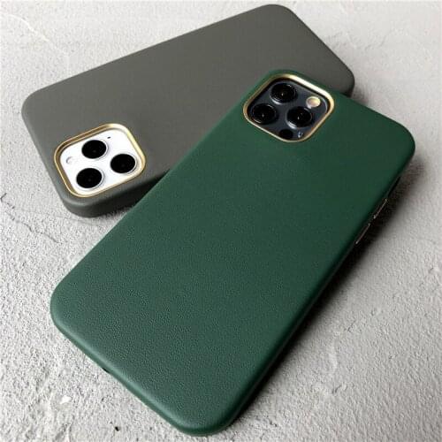 High-end Leather Phone Case For iPhone 12 Pro Max 12Mini Case Luxury Metal Buttons Camera Lens Protection Back Cover 12Pro Coque