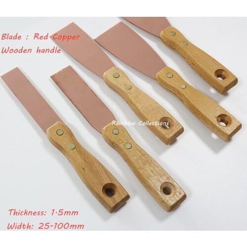 W25-100mm,L200mm Red Copper Putty Knife Thick 1.5mm with Wooden Handle , Glue Removal Scrapers,Safety Hand Tool Cleaning Tools