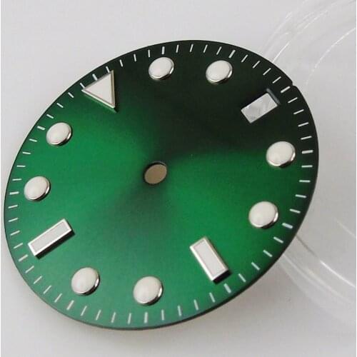 Green Sunburst Sterile Black Men Watch Dial Date Window Fit NH35 Movement