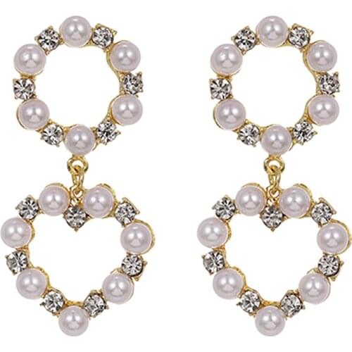 ZHINI New Female Statement Earrings for Women Korean Fashion Freshwater Pearl Drop Earrings Heart Hollow Earring Wedding Jewelry