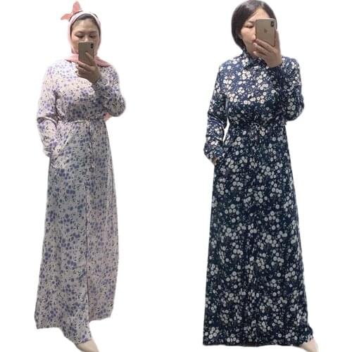 Floral Printed Long Dress Women Bohemian Casual Maxi Robe Muslim Ramadan Islamic Arab Jilbab Abaya Dubai Gown Single Breast New