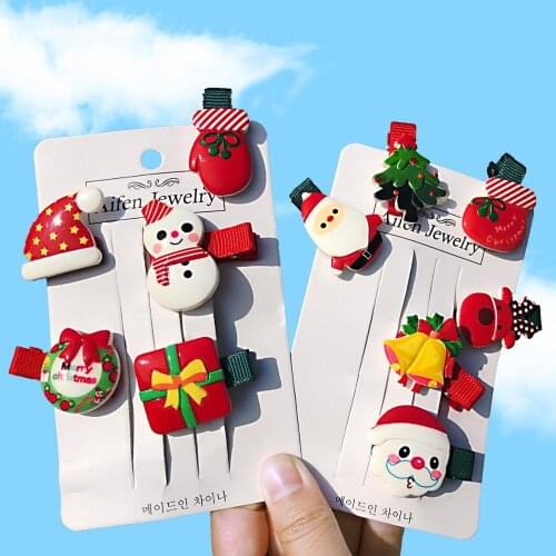 1 Pcs / Set Cute Hair Clips Baby Girl Red Headwear Hair Ornament Hairpins Christmas Santa Tree Hair Accessories Hair Bows