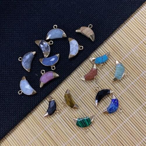 1pcs Wholesale Natural Stone Moon Shaped Small Pendant White Turquoise Tiger Eye Stone for DIY Jewelry Necklace Bracelet 17x18mm