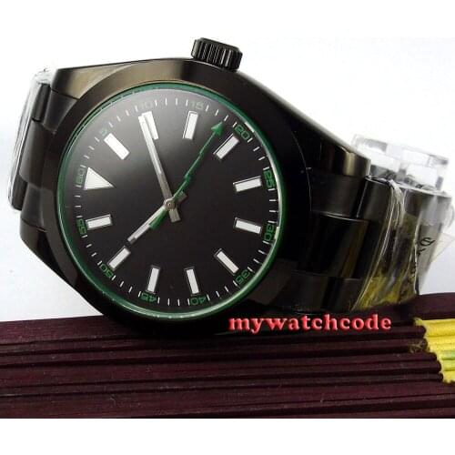 40mm parnis black dial luminous PVD case sapphire glass automatic mens watch 374