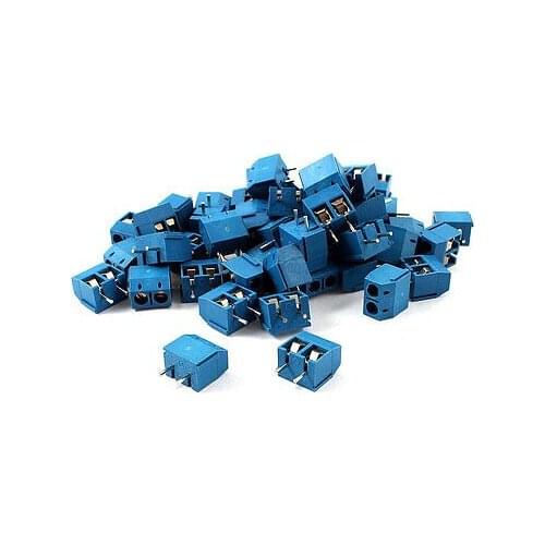 50 Pieces Straight 2 Pins 5mm Pitch PCB Board Screw Terminal Blocks Blue
