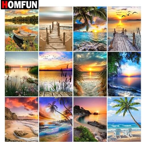 HOMFUN 5D Diy Diamond Painting Cross Stitch "Sunset evening landscape" Home Decor Full Rhinestones Inlay Diamond Embroidery