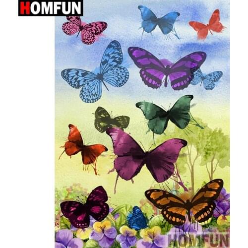 HOMFUN Full Square/Round Drill 5D DIY Diamond Painting "Animal butterfly" Embroidery Cross Stitch 5D Home Decor A15721