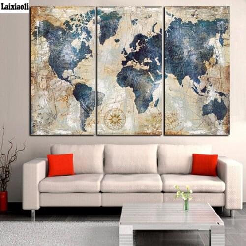 5D Diamond Painting 3PCS world map Cross Stitch Kits Full diamond Embroidery new sale Pattern mosaic wall Decor Arts and crafts