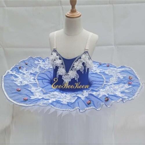 White Flower Tutu Ballet Blue Dress Women Ballet Dance Dress Girls Lake Swan Ballerina Professional Performance Costume