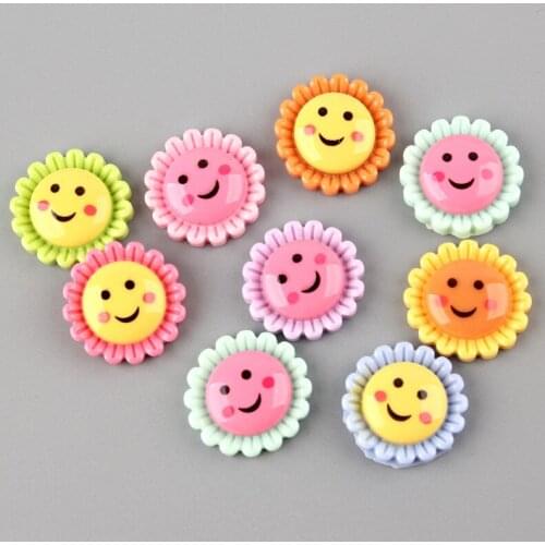 Free Shipping 20pcs 20mm Cute Smiling Face Sunflower Resin Cabochons Ornament Accessories Embellishments Scrapbooking Stickers
